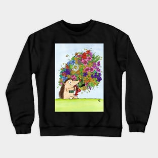 Hedgehog holding a Bouquet of flowers Crewneck Sweatshirt